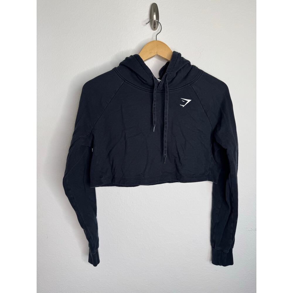 Gymshark Womens Cropped Black Hoodie Sweatshirt Size Small